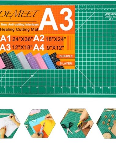 Idemeet Self Healing Cutting Mat, Density-upgraded 18inch x 12inch Sewing Mat for Crafts, 5-Ply Rotary Cutting Board Double-sided for Cutting Quilting Modeling Projects, Green