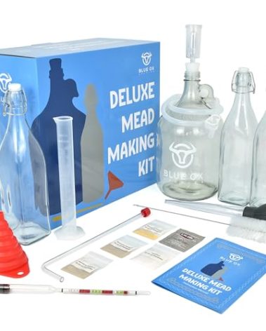 Blue Ox Brewing DELUXE Mead Making Kit with Storage Bottles, Hydrometer & Extra Yeast Nutrients - Honey Wine Making Kit - Mead Kit Complete - Mead Supplies for 1 Gallon of Mead – Mead Brewing Kit
