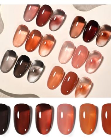 GAOY Jelly Gel Nail Polish of 6 Transparent Milker Nude Brown Red Pink Colors Sheer Gel Polish Kit for Salon Manicure and Nail Art DIY at Home
