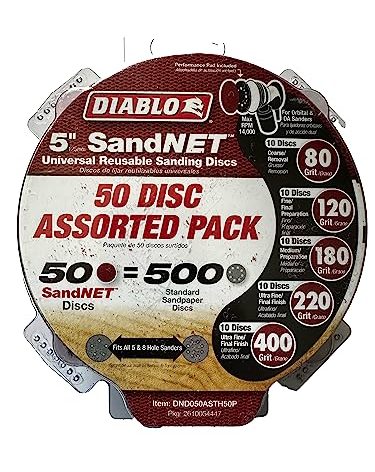 Diablo SandNET Disc Assorted Pack - Ideal for Final Finishing, and Surface Preparation - 5" Size, 50-Pieces - DND050ASTH50P