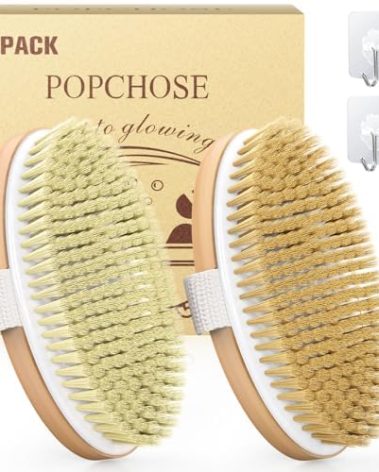 POPCHOSE Dry Brushing Body Brush, Natural Bristle Dry Skin Exfoliating Brush Body Scrub for Flawless Skin, Cellulite Treatment, Lymphatic Drainage and Blood Circulation Improvement