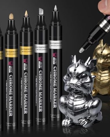 LET'S RESIN 6Pcs Mirror Chrome Markers,3 Sizes Shiny Chrome Paint Pen with Large Barrel, Quick Dry Oil-based Silver & Gold Markers for Metal, Resin,Model Painting,Marking,DIY Art & Jewelry Repair Kit