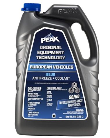 PEAK OET Extended Life Blue 50/50 Prediluted Antifreeze/Coolant for European Vehicles, 1 Gal.