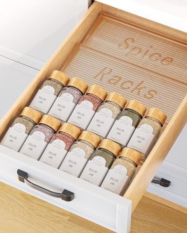 PanPanPal Spice Drawer Organizer, 2 Tier- 2 Pack Amber Acrylic Drawer Seasoning Organizer, Expandable From 11'' to 22'' Kitchen Spice Rack Organizers and Storage for Drawer (Jars not included)