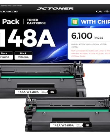 148A Black Toner Cartridge 2-Pack with chip High Yield Replacement for HP 148A W1480A 148X W1480X Compatible with HP Laserjet Pro MFP 4101dw 4101fdn 4101fdw 4001dn 4001dw 4001n Printer Ink 4001 4101