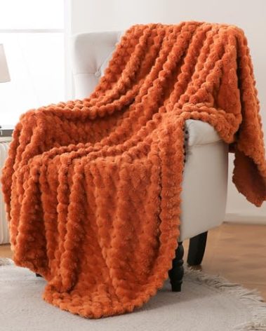 Bnuitland Burnt Orange Super Soft Flannel Throw Blanket, 3D Clouds Stylish Jacquard Lightweight Blanket for Bed,Sofa,Couch,Home Decor, 300 GSM Fleece Cozy Warm, Suitable for All Seasons, 50X70 inches