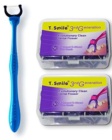 T.Smile Evolutionary Clean Dental Flossers, Kit of Refills Plus Long Handle (1 Handle + 100 Refills)