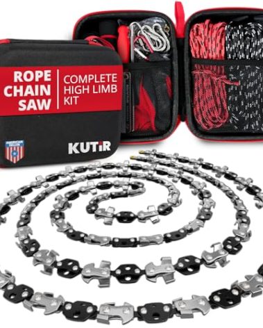 55 Inch High Limb Rope Saw – 360 Rope Chain Saw for Manual Tree Limb Cutting – Sharp Hand Chainsaw with Dual-Sided Blades – Fast and Easy Pocket Chainsaw with Ergonomic Handles and Carrying Case