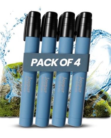 Camping Water Filtration Straw, Personal Water Filter Survival for Backup Filtration, Hiking, Travel - Emergency Portable Gear (4 Pack, Blue)