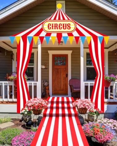 Fanfanwin 4 Pcs Carnival Circus Tent Decorations Halloween Carnival Entryway Door Party Decor Awning Hanging Banner Aisle Runners Supply for Circus Theme Birthday Celebration(Stylish)