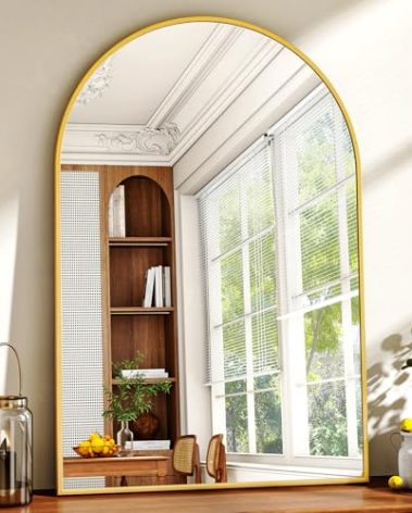 XRAMFY 26"x38" Arched Wall Mirror for Bathroom, Gold Vanity Mirror for Bedroom, Living Room, Entryway, Decorative Hanging Mirror for Wall
