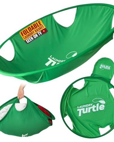 Laundry Turtle Collapsible Laundry Basket | Revolutionary Foldable Laundry Hamper | Innovative Laundry Basket for Dirty Clothes Washing & Dryer Removal Portable Laundry Grabber (Green, Small)