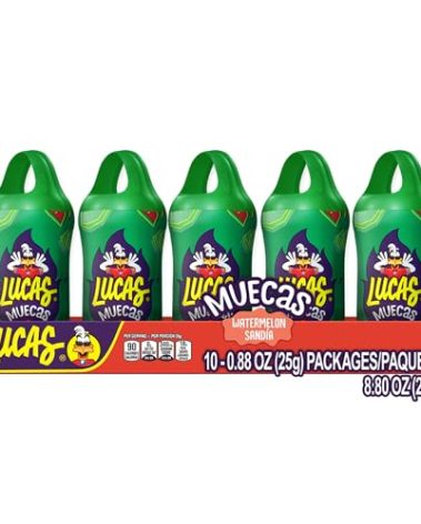 Lucas Muecas Lollipop Watermelon Flavor Candy, 0.96oz - 10 Pieces Pack for Treats, Snack, Parties, Piñatas