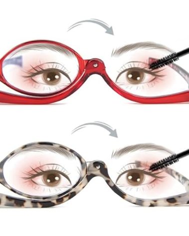 EVANLCAP 2 Pairs Makeup Reading Glasses for Women, Magnifying Flip Down Cosmetic Readers, Make Up Glasses with Spring Hinge (Demi & Red, 2.0x)