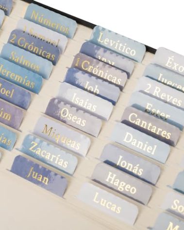 Lumintutu Spanish Laminated Bible Tabs/Pestañas para Biblia en Español - Repositionable Large Print Stickers - Bible Study Journaling Supplies - Christian Gift for Women and Men (Watercolor Blue)