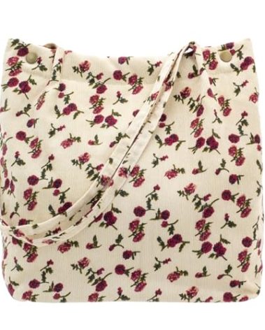 PAZIMIIK Corduroy Tote Bags for Women Reusable Grocery Shopping Shoulder Go-to Everyday Bag with Canvas Lining for Work Travel,Vintage Rose Beige