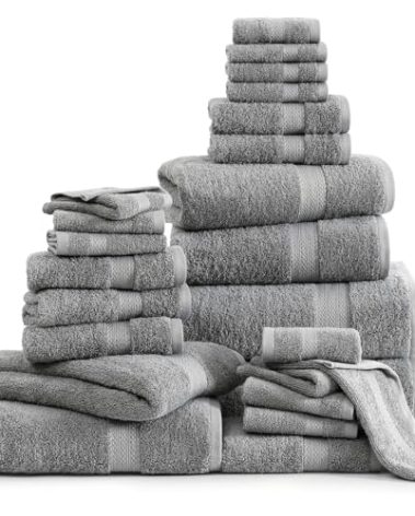 Lane Linen 100% Cotton 24 Pc Bathroom Towel Set - Ring Spun, Quick Dry, Soft & Absorbent - 2 Bath Sheets, 4 Fingertip Towels, 4 Bath, 6 Hand Towels, 8 Washcloths - Hotel Quality Towel Set - Space Grey