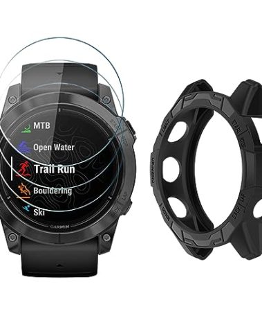Watch Screen Protector (3+1Pack) Compatible for Garmin Epix pro 51MM / Fenix 7X, Tempered Glass Film Anti-Scratch High Definition Full Coverage and Soft TPU Protective Case cover