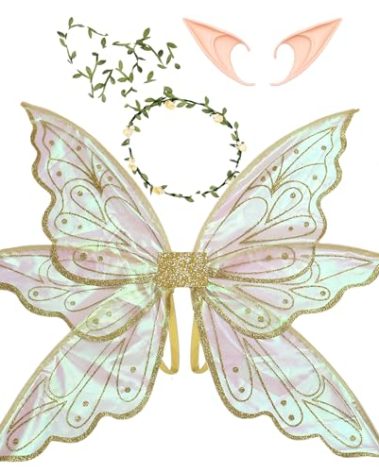 Gold Fairy Wings for Adults Dress Up Sparkling Sheer Butterfly Halloween Costume Angel Wings for Women