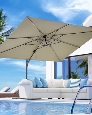COSIEST 10'x10' Patio Umbrella Cantilever Outdoor Rectangular Offset Umbrella with 360°Rotation, Double Top Heavy Duty Windproof Aluminum Frame for Pool Garden Deck Backyard