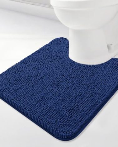 BOANKODU Toilet Rugs U-Shaped,20"x 20"Super Absorbent Chenille Bathroom Rugs and Strong PVC Non-Slip Backing for Toilets Rug Set,Machine Washable,Bath Mats for Bathrooms,Navy Blue