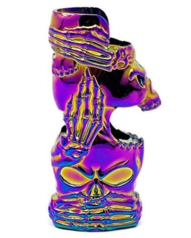 Rainbow Skull Head and Skeleton Hand Metal Lighter Case Cover Holder fits BIC Full Standard Size Lighter J6