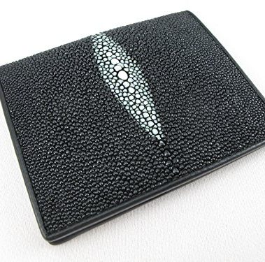 PELGIO Genuine Stingray Skin Leather Business Credit Card Holder Wallet Black
