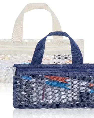 guduling 2 Pcs Toothbrush Pouch,Portable Travel Toothbrush Bag,Mesh Toothbrushs Pouch for Men and Women,Square Mesh Storage Bags with Zipper(White and navy)