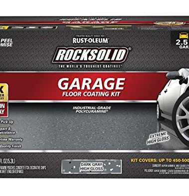 Rust-Oleum 317284 RockSolid Polycuramine Garage Floor Coating, 2.5 Car Kit, High Gloss Dark Gray