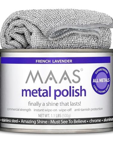 MAAS Metal Polish 1.1lb Can Plus Free Cloth, Universal Metal Cleaner for All Metals, Clean, Polish, and Protect Silver, Brass, Copper and More, Tarnish Remover and Silver Cleaner for Jewelry