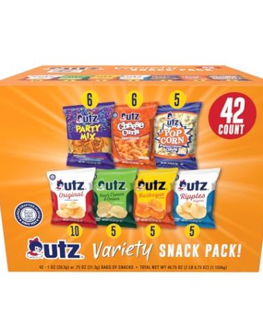 Utz Snack Variety Pack Individual Snacks, Includes Potato Chips, Cheese Curls, Popcorn, and Party Mix, Crunchy Travel Snacks for Lunches, Vending Machines, and Enjoying on the Go (Pack of 42)