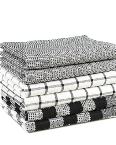 LANE LINEN Kitchen Towels Set – Pack of 6 Cotton Dish Cloths, 18”x28”, Soft & Quick-Drying Tea Towels for Cleaning – Black