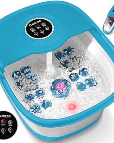 KNQZE Collapsible Foot Spa with Heat, Remote Control, Temperature Control, Bubbles, Pumice Stone, Red Light, Timer, 16 Massage Roller Pedicure Foot Bath Tub Foot Soaker for Relaxation & Stress Relief