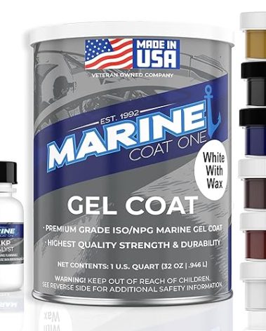 Marine Coat One Iso/Npg Gel Coat White with Wax with MEKP Catalyst for Hardening, with 6 Color Tinting Pigments, Gel Coat Repair Kit for Boats, Fiberglass (1 Quart)