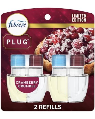 Febreze Plug In Air Freshener, Odor-Fighting Scented Oil Refill, Air Fresheners for Home and Bathroom and Kitchen, Long Lasting for Strong Odors, Cranberry Crumble Scent, 0.87oz Refills, 2 Count