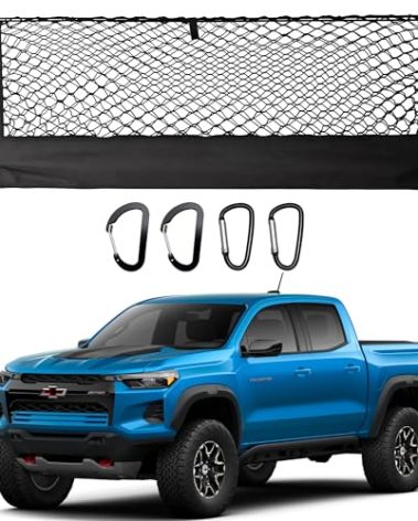 JJMY Envelope Style Truck Cargo Net Compatible with Chevy Colorado & GMC Canyon 2023 2024 2025 Accessories, Heavy Duty Carabiners Highly Elastic Truck Bed Mesh Cargo Net