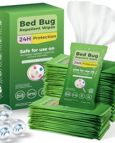 30 Pack Extra Thick Bed Bug Repellent Wipes, Natural Plant Ingredient, Travel Size & Individually Wrapped, Pest Control Wipes for Mattress, Furniture, Luggage, Car Seat & Home Use, Hotels, Theaters