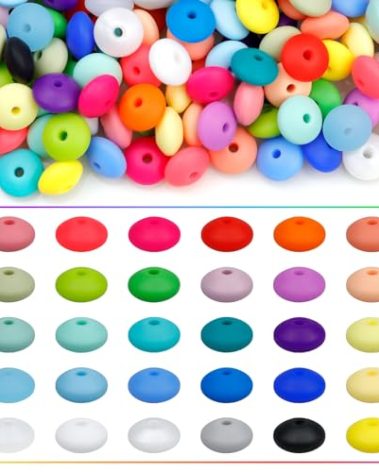 180PCS FIVEIZERO Silicone Lentil Beads,12mm 30 Colors Silicone Abacus Beads Bulk Loose Spacer Jewelry Beads Colorful DIY Lanyard Beads for Making Necklace Keychain Accessories
