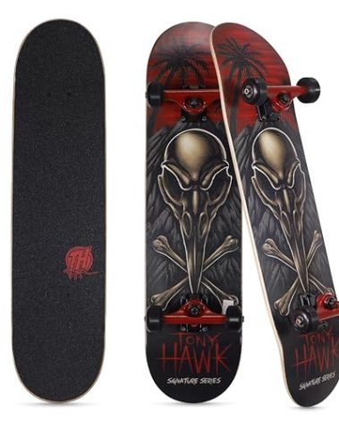 Tony Hawk 31 inch Skateboard, Tony Hawk Signature Series 4, 9-ply Maple Deck Skateboard for Cruising, Carving, Tricks and Downhill, Crossbones
