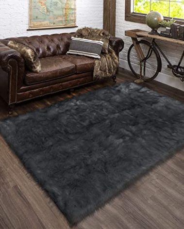 Latepis 5x8 Dark Grey Area Rug for Sofa Floor Bedroom Rugs Living Room Rugs Fluffy Fuzzy Rug for Entertainment Room Luxury Home Decor