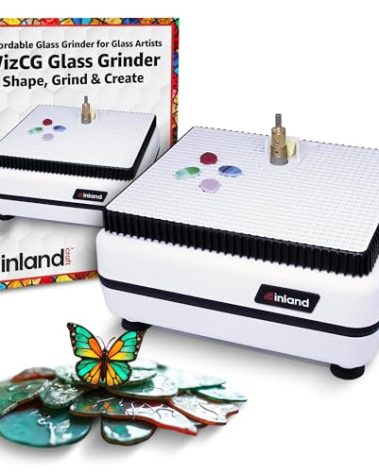 Inland Craft WizCG Glass Grinder, Stained Glass Grinder Machine Mosaic & Grinder Tool, for Edging, Shaping, Drilling - For Professionals & Hobbyists - Includes 2 Diamond Bits - White