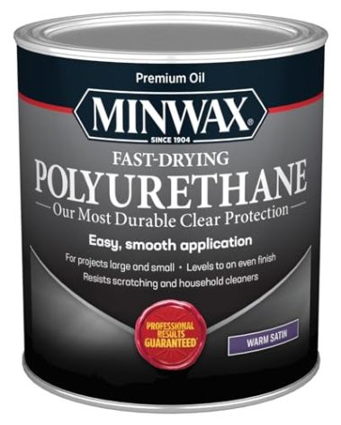 Minwax Fast Drying Polyurethane Protective Wood Finish, Warm Satin, 1 Quart