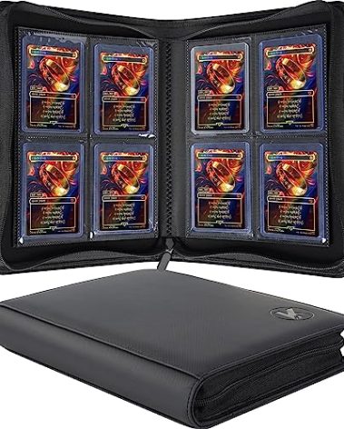 KUOOKING Toploader Binder, Holds 128+ Toploaders, 4 Pocket Top Loader Card Storage Case, Double-Sided Pockets for trading card in 3 x 4'' Toploaders