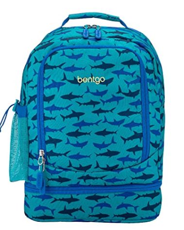 Bentgo Kids 2-in-1 Backpack & Insulated Lunch Bag - Durable 16” Backpack & Lunch Container in Unique Prints for School & Travel - Water Resistant, Padded & Large Compartments (Shark)