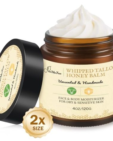 Beef Tallow for Skin 4oz | Tallow And Manuka Honey Balm | Unscented Tallow Face Moisturizer | Beef Tallow for Face | Organic Grass Fed Beef Tallow Balm | Whipped Beef Tallow Lotion Face Cream