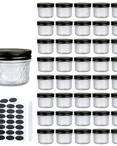 4 oz Glass Jars With Lids（Black）,Small Clear Canning Jars For Caviar,Herb,Jelly,Jams,Mini Wide Mouth Mason Jars Spice Jars For Kitchen Storage Preserving Food And Party Favors 40 Pack ……