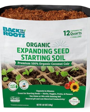 Back to the Roots Organic Seed Starting, Compressed Block expands to 12 Quarts, Made for Herbs, Veggies, Flowers