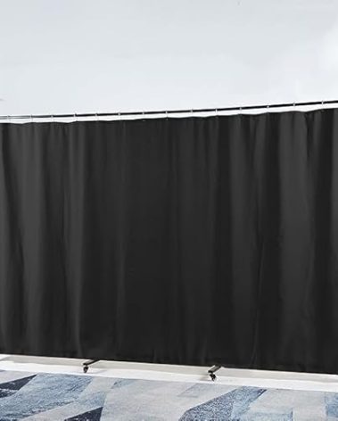 Wall Partition Room Divider, Width Adjustable from 7ft to 11ft, Metal Frame Room Partition with Lockable Universal Wheels, Privacy Screen with Magnetic Sunshade for Bedrooms and Offices (Black)