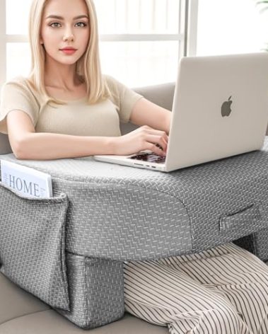 LEBENGURU Reading Pillow for Laptop, Extra Large Armrest Gaming Pillow for Working, Hight Adjustable Lap Desk Pillow for Adult Sitting in Bed, Floor, Sofa