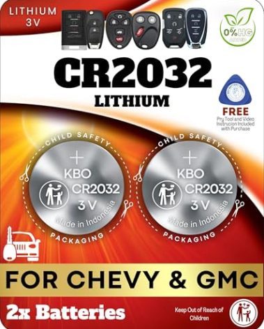 Key Fob Battery CR2032 for Chevy (2 Pack) - OEM Remote Replacement for Chevy Tahoe, Suburban, Trax, Equinox, Silverado, and GMC Yukon, Acadia, Terrain, Sierra (HYQ1AA, HYQ1EA) - Check Fitment Guide